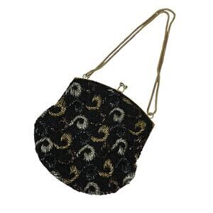 Vintage 60s Black Beaded Clutch Bag New Years Holiday